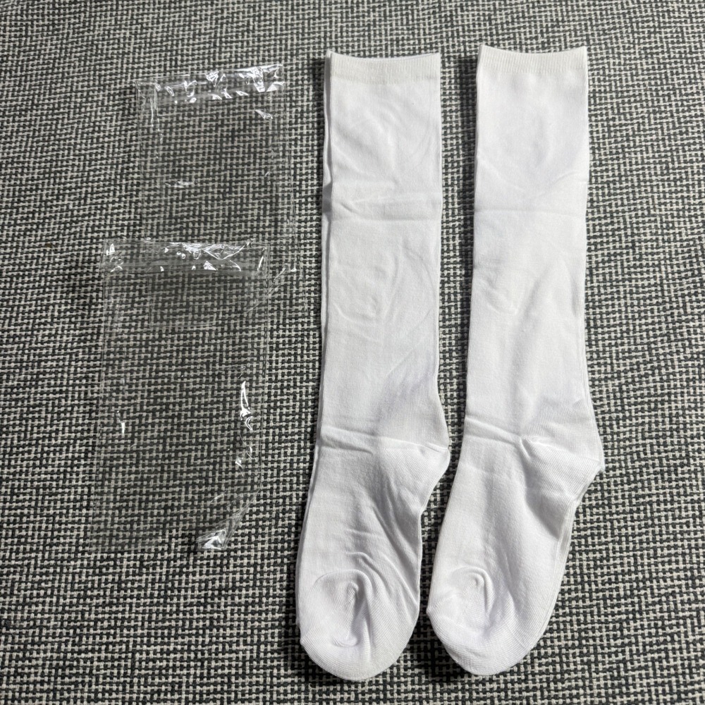 Womens White Knee High Socks Solid Ribbed Cuff School Uniform Hosiery